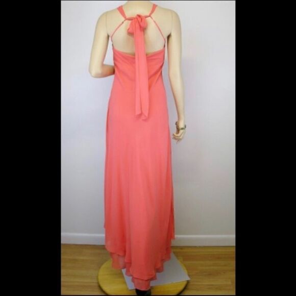 BCBGMaxAzria ORANGE SILK SEQUIN HALTER MAXI DRESS - Picture 4 of 9